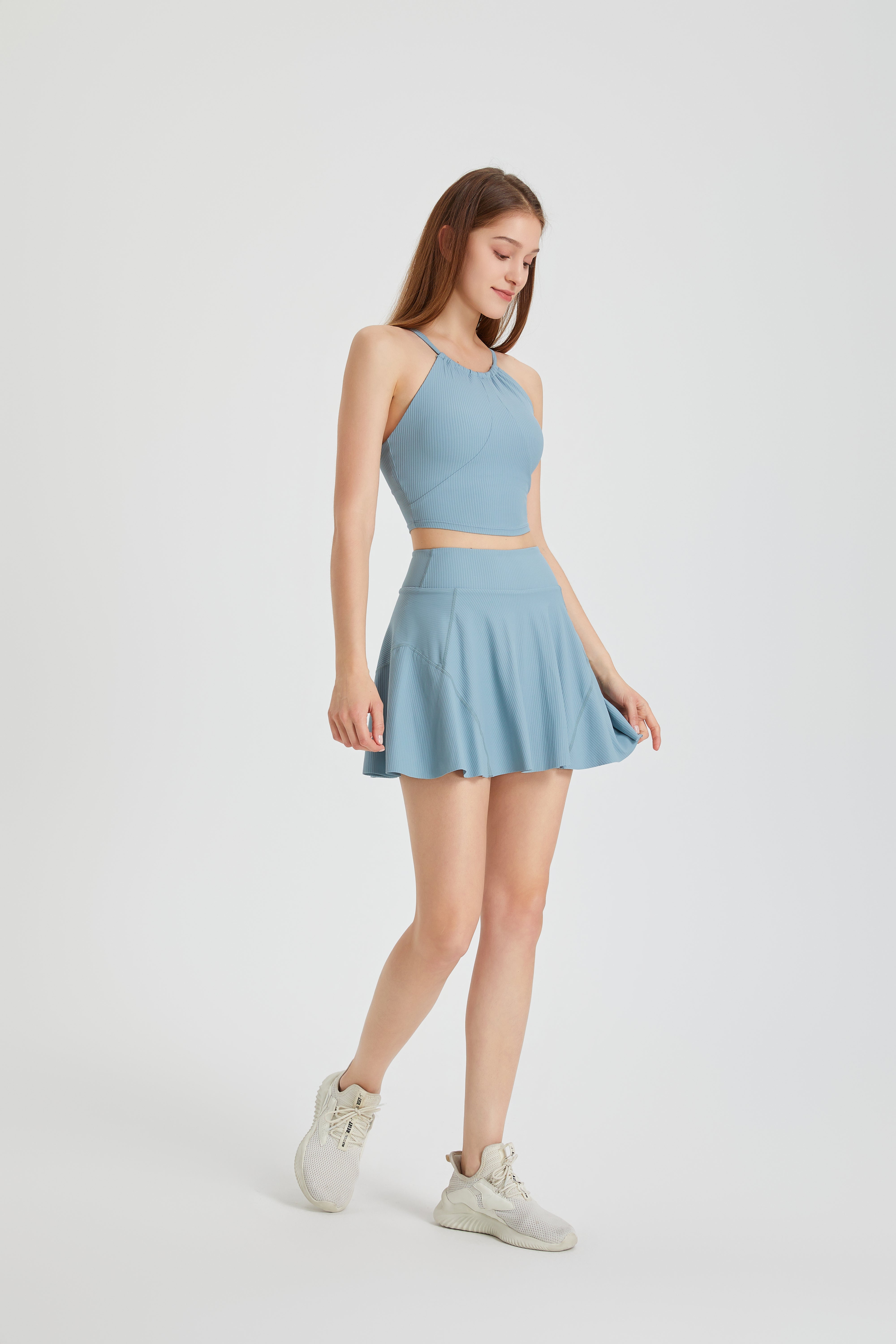 「Sky Whirl」Halter Ribbed Crop Top